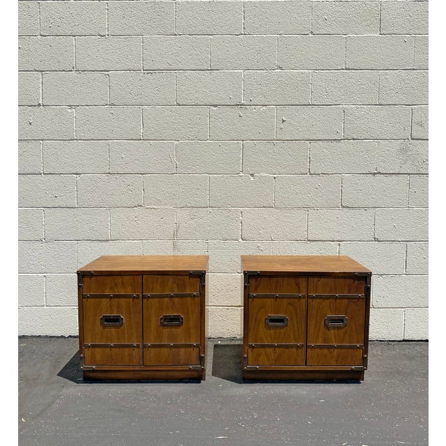 Mid-Century Modern 1970s Vintage Brass Campaign Nightstands - a Pair For Sale - Image 3 of 9