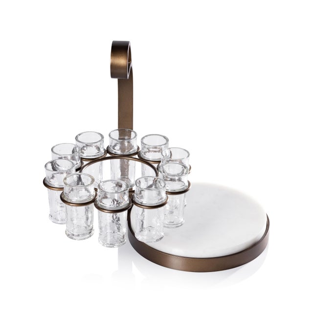 Modern Tequilero 10-Piece Tequila Shot Set with Marble Cutting Board, Gold For Sale - Image 3 of 8