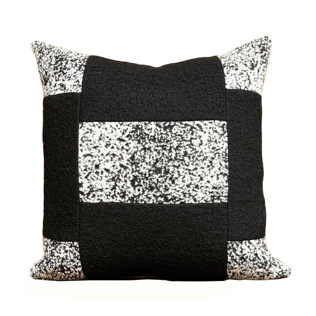 These trending color block pillows covers are pieced with black boiled wool and “dalmation” soft wool fabric in black and...