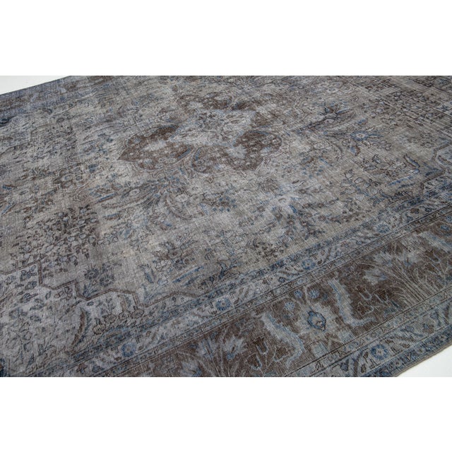 Gray Antique Persian Overdyed Gray Wool Rug With Allover Motif For Sale - Image 8 of 10