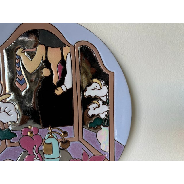 Renaissance 1980's Judy Miller "Calla Lily Vanity Romance Scene " Art Pottery Plate For Sale - Image 3 of 7