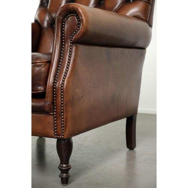 Chesterfield Armchair in Brown Cow Leather For Sale - Image 4 of 13
