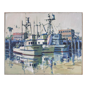 Glenn Dodenhoff Fishing Boats At Dock Circa 1975 Painting