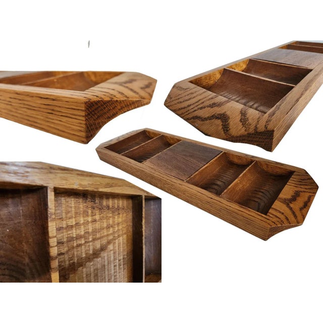 Tan 1970s Artisan Oak Wood Partitioned Tray or Desk Organizer For Sale - Image 8 of 10
