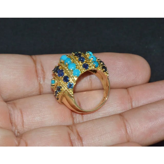Estate 18K solid gold large domed cocktail ring. Very detailed and extremely fine filigree twisted wire design accented...
