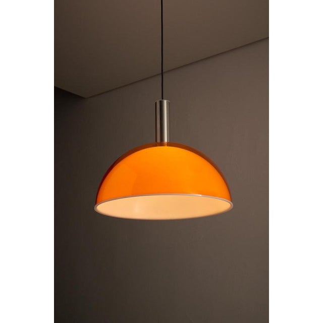 1970s Large Space Age Orange and White Double Acrylic Dome Pendant, 1970s For Sale - Image 5 of 10