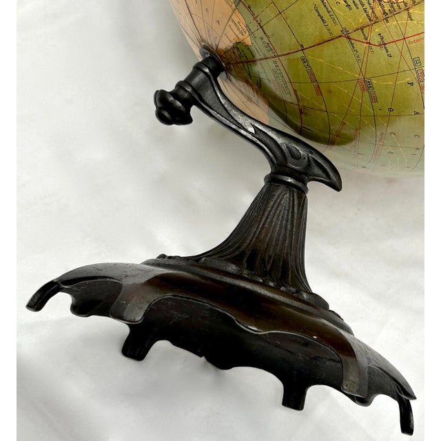 Metal Vintage 1930s Canadian School 12 Inch Terrestrial Globe - Library Atlas With Bronzed Cast Iron Base For Sale - Image 7 of 18
