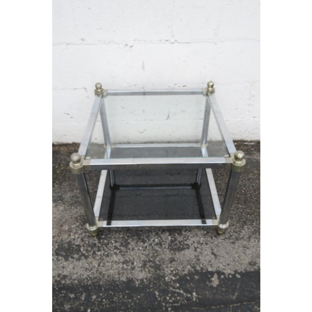 Metal Hollywood Regency Chrome Glass Top Side Tables a Pair 6256 For Sale - Image 7 of 16