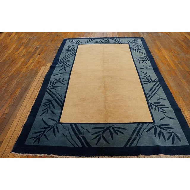 Textile 1920s Beige Ivory Blue Antique Chinese Peking Crackle Carpet 5'x7'10" Wool Rug For Sale - Image 7 of 7