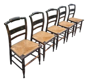 Period Early 19th Century Set of 5 Hitchcock Painted Stenciled Side Chairs