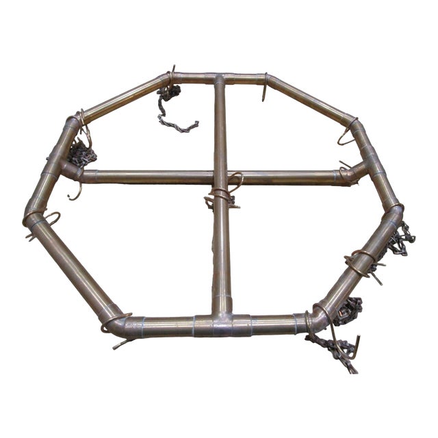 Vintage 1970s Handcrafted Copper Pipe Octagon Pot Rack With Chains & Hooks For Sale