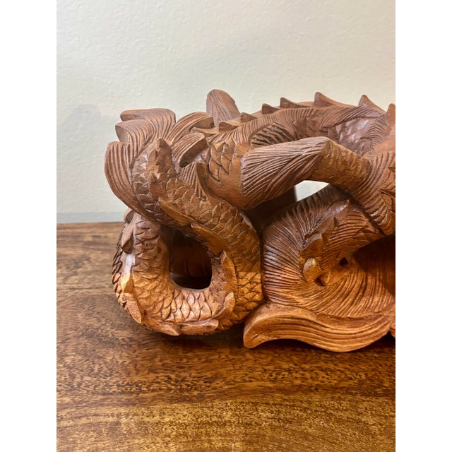 Chinese Vintage Chinese Hand-Carved Wooden Dragon Sculpture For Sale - Image 3 of 10