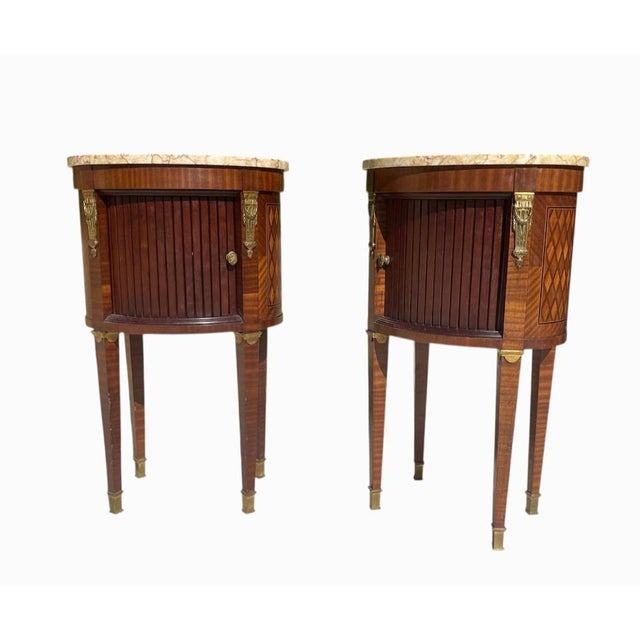 Louis XVI Style Tambour Bedside Tables, Set of 2 For Sale - Image 13 of 13