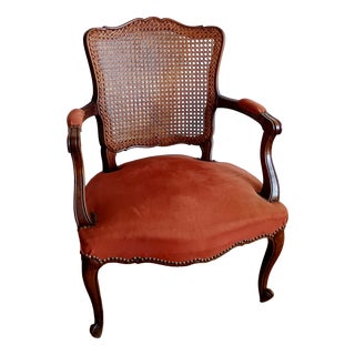 Louis XV Armchair in Terracotta and Caning, 1890s For Sale