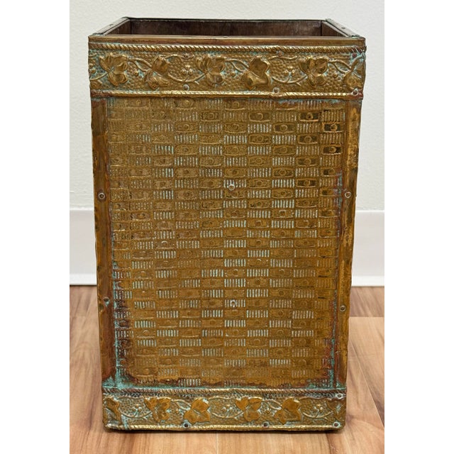 Vintage 19th C French Repousse Style Brass Clad Wastebasket or Umbrella Stand For Sale - Image 4 of 6