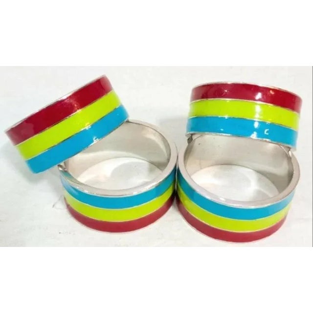 Stripe Stainless and Enameled Napkin Rings- Set of 4 For Sale - Image 4 of 5