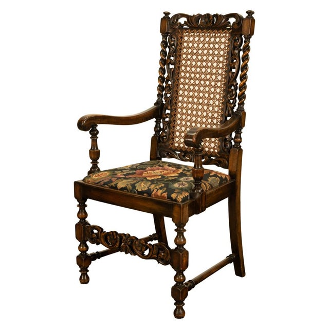 Antique 19thC Set 6 Carved Caned Jacobean Barley Twist Walnut Dining Chairs 1870 For Sale - Image 15 of 18