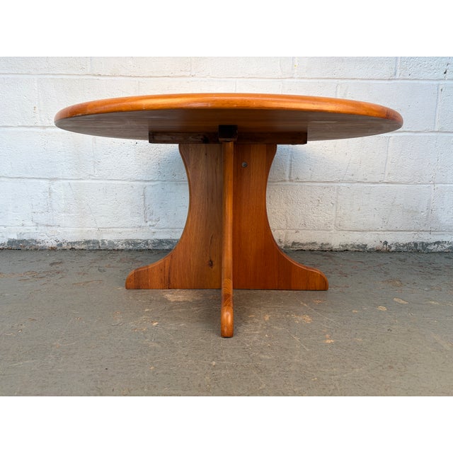 Mid-Century Modern Round Teak Coffee Table With Sculptural Pedestal Base For Sale - Image 10 of 11