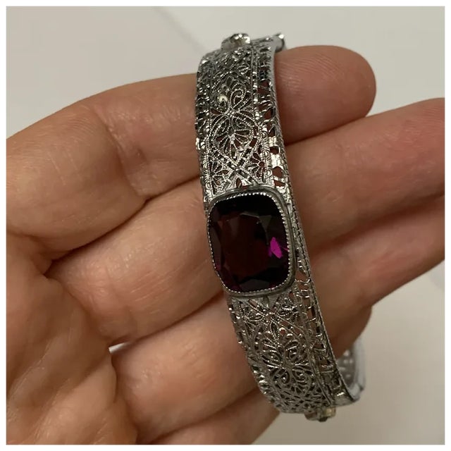 Metal 1920s Art Deco Filagree Bangle For Sale - Image 7 of 12