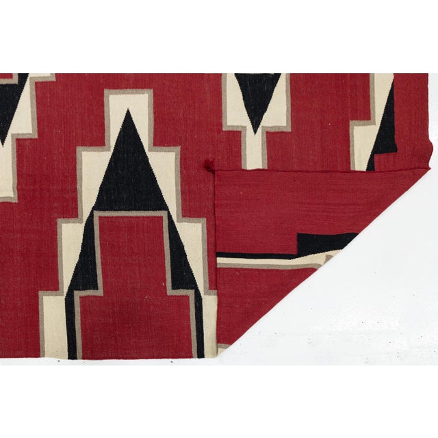 Native American Modern Navajo Style Southwest Wool Rug - Crimson Red & Geometric Diamond Motif For Sale - Image 3 of 12