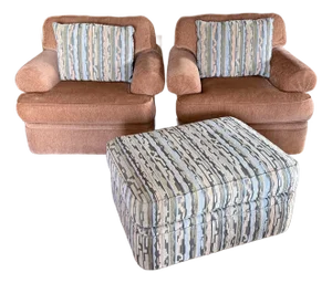 Ultra Comfy 3 Piece Set Beacon Hill Custom Oversized Lounge Club Chairs With Coordinated Pillows Matching Upholstered Ottoman