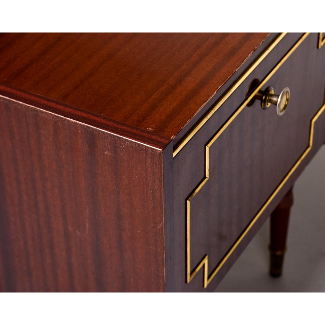 Mid-Century Walnut Nightstands With Brass Inlay -Pair For Sale - Image 9 of 11