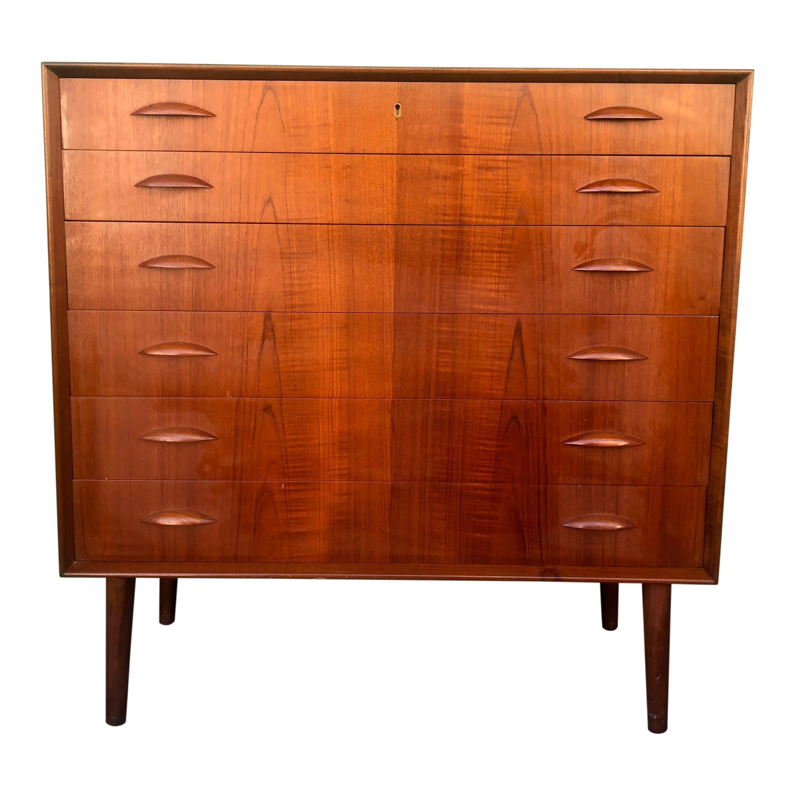 Danish Modern Locking Highboy Dresser With Sculpted Drawer Pulls Chairish