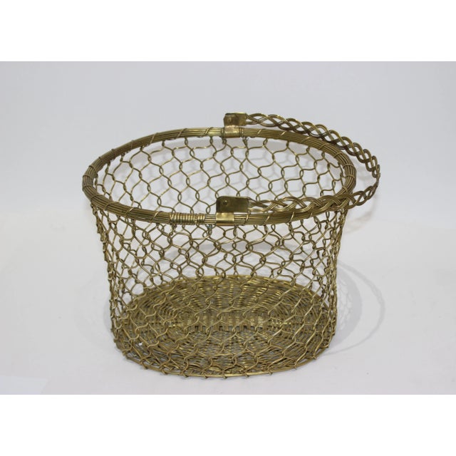 French Country French Basket 1950s Woven Brass For Sale - Image 3 of 10