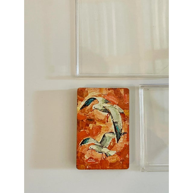 1970s Vintage Abstract Bird Playing Cards With Clear Caddy For Sale - Image 5 of 6