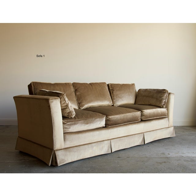 Contemporary Late 20th Century Champagne Velvet Pair of Tuxedo Sofas by Sherrill, Made in Usa For Sale - Image 3 of 13