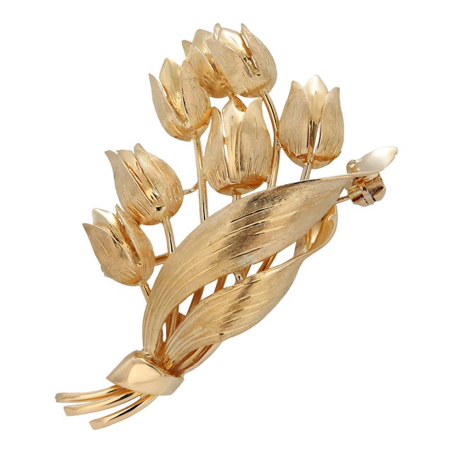 Vintage Tiffany Co 18 Karat Yellow Gold Tulip Brooch Signed Italy For Sale