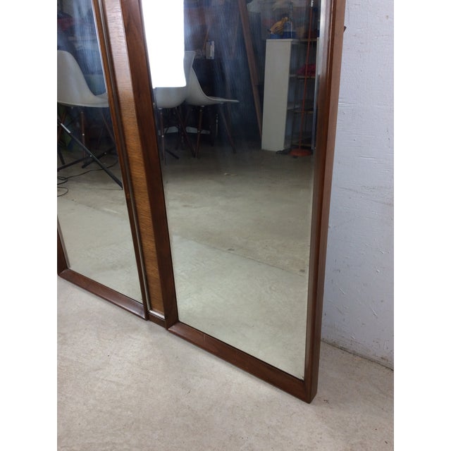 Unique Mid Century Modern Wall Mirror With Two Hexagonal Shaped Mirrors and Walnut Frame For Sale - Image 9 of 18
