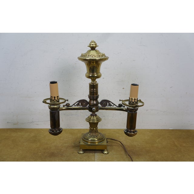 Antique Regency Brass Double Argand Hurricane Lamp Candlestick Candelabra Light For Sale - Image 17 of 18