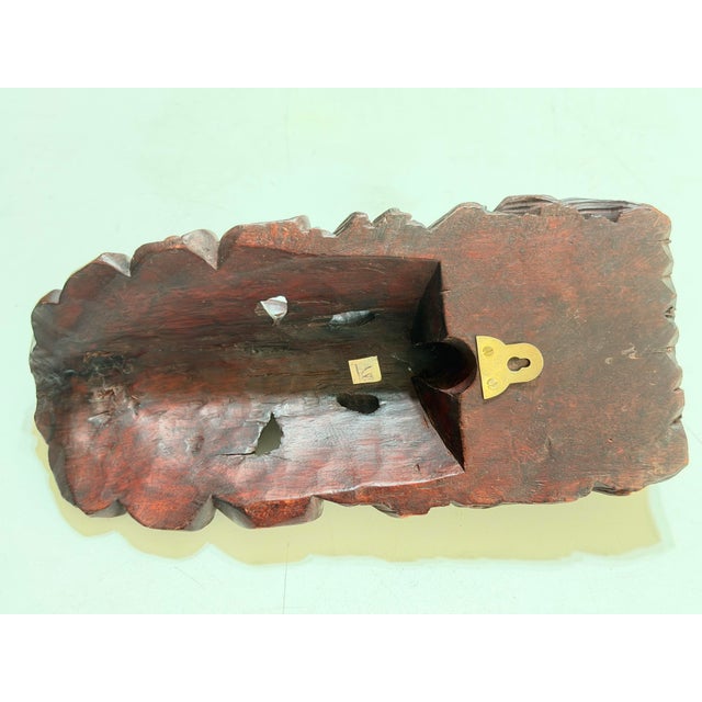 Vintage Indonesian Hand-Carved Horned Guardian Wall Mask With Inset Eyes For Sale In Portland, OR - Image 6 of 12