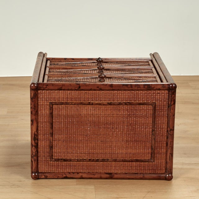 Pair of Vintage British Colonial Style Faux Bamboo and Grasscloth Stands For Sale In West Palm - Image 6 of 13