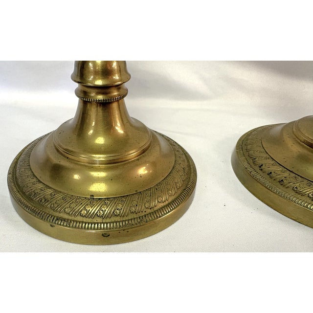 Antique French Brass Candlesticks- A Pair For Sale - Image 12 of 18