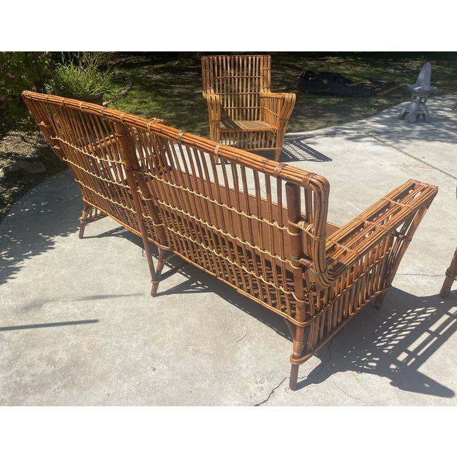 Antique Stick Wicker Sofa & Lounge Chairs, a Set of 3 Attributed to Heywood Wakefield For Sale - Image 4 of 15