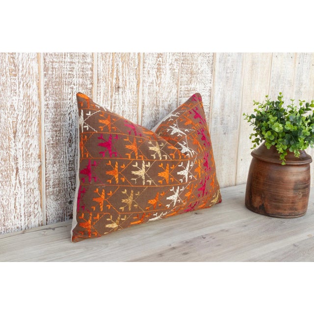 Anshi Antique Indian Folk Lumbar Pillow For Sale - Image 4 of 10