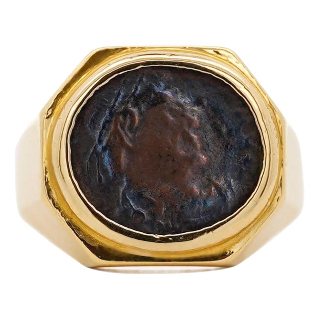 18k Gold Early Christian Roman Biblical Coin Men's Ring, Size 9.5 For Sale