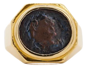 18k Gold Early Christian Roman Biblical Coin Men's Ring, Size 9.5