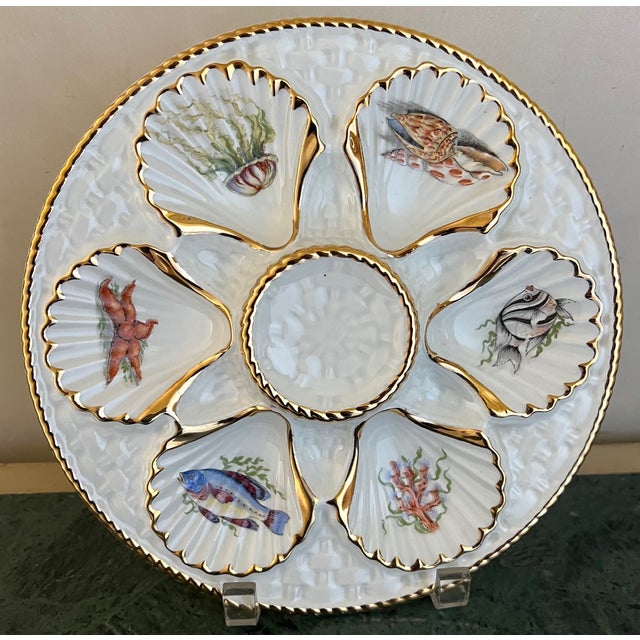 Gold Vintage Oyster Plate With Sea Creatures Lined in Gold For Sale - Image 8 of 10