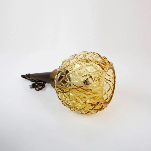 Circa 1960. We offer this Set of Five midcentury Pendant Lamps made in art glass and Mahogany wood.