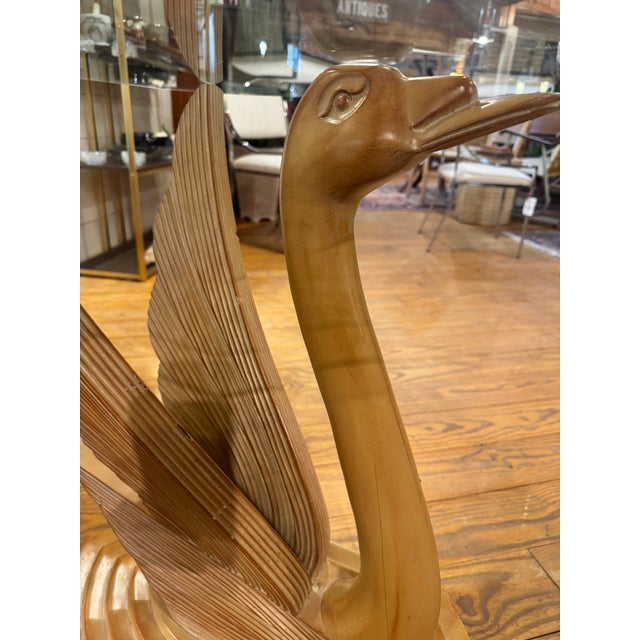 Mid-Century Modern Vintage Hollywood Regency Style Wood Swan Pedestal Glass Top Table For Sale - Image 3 of 8