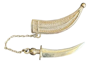 Vintage Sterling Silver Dagger & Sheath Brooch Spun Filigree Sword Pin Chain