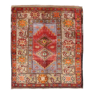 Colorful Antique Turkish Oushak Rug With Geometric Medallions & Floral Border For Sale