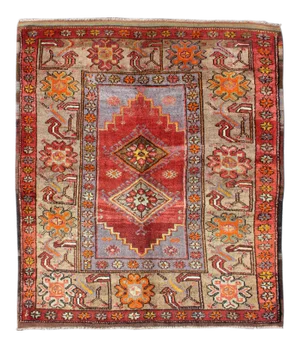 Colorful Antique Turkish Oushak Rug With Geometric Medallions & Floral Border
