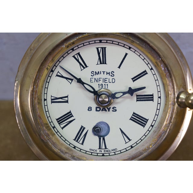 1911 Antique English Smiths Enfield Brass Nautical Maritime 8 Day Ships Clock 6" For Sale - Image 6 of 13