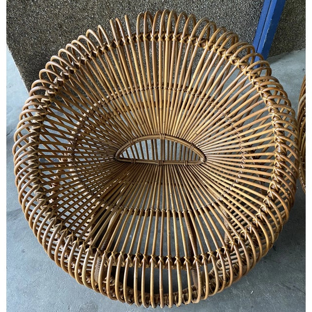 Ecru No Tariff Pair of 1960s Rattan Sculptural Mid Century Lounge Chairs, Attributed to Franco Albini For Sale - Image 8 of 12