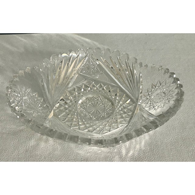 Traditional Vtg. Cut Glass Whirling Star Hobstar Design Low Bowl For Sale - Image 3 of 13