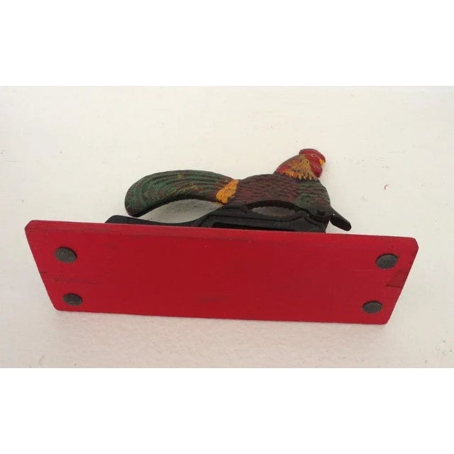 Early Pollychrome Origin Painted Iron & Wood Roster Nut Cracker For Sale In Los Angeles - Image 6 of 8
